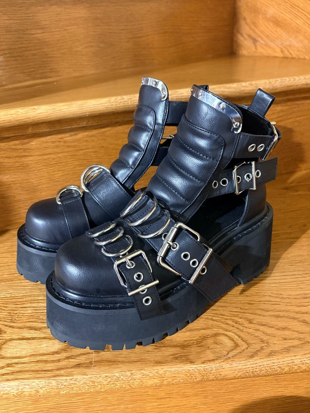 Black Chunky Platform Buckle Sandals - Women